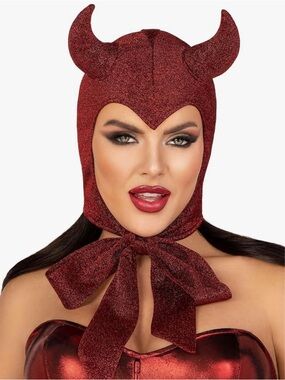 Leg Avenue Red Glitter Devil Horn Bonnet with Tie Halloween costume